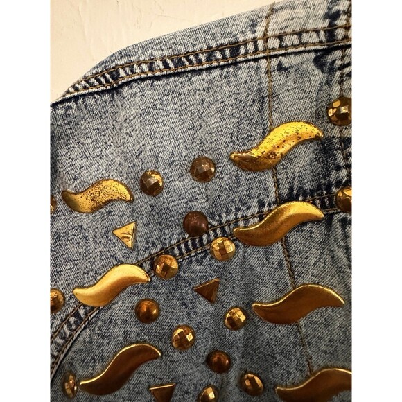 Monique Fashions 80s Acid Washed Blue Denim Gold Stud Shirt Jacket  13/14 - Picture 9 of 10
